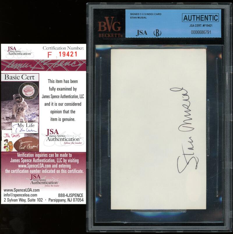 Stan Musial Signed Auto Autograph 3x5 Index Card BVG BGS JSA Authentic Image 1