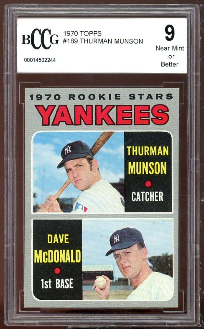 1970 Topps #189 Thurman Munson Rookie Card BGS BCCG 9 Near Mint+ Image 1