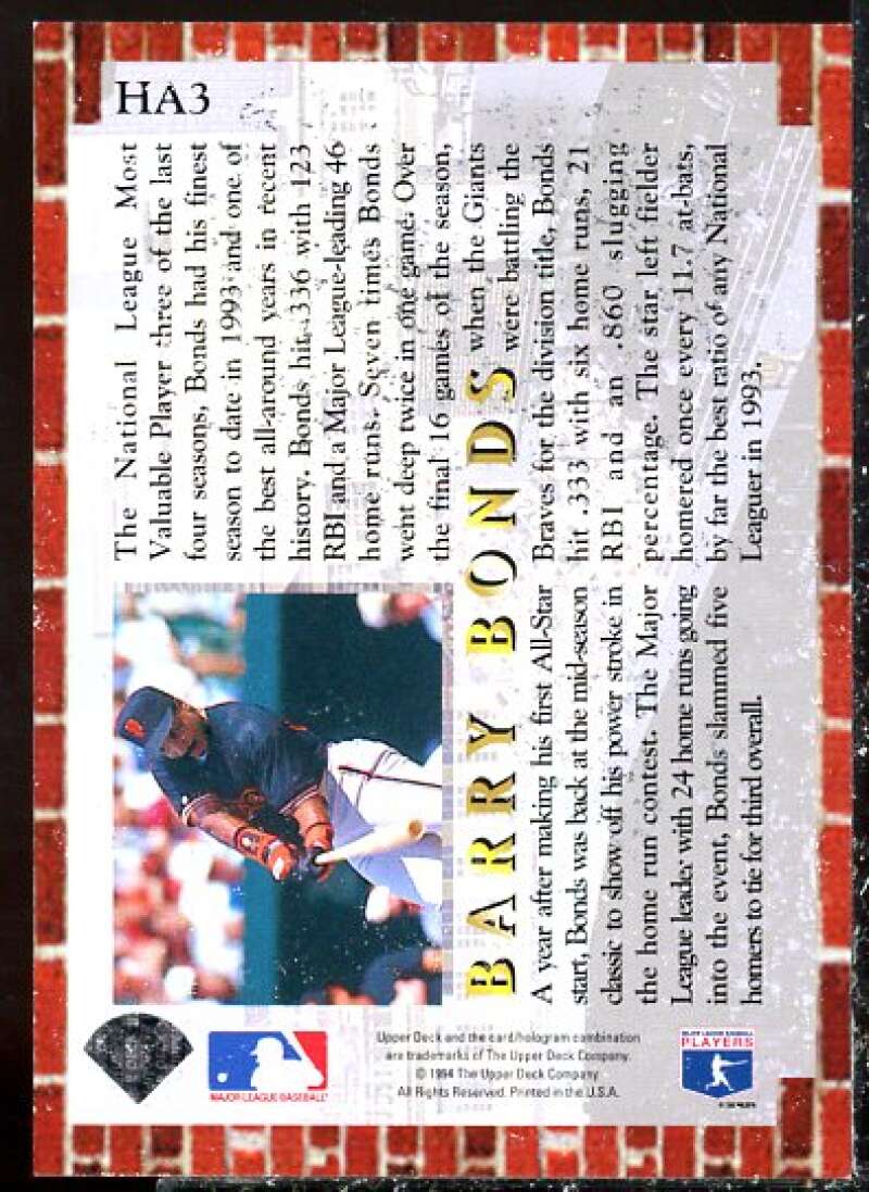 Barry Bonds Card 1994 Collector's Choice Home Run All-Stars #HA3  Image 2