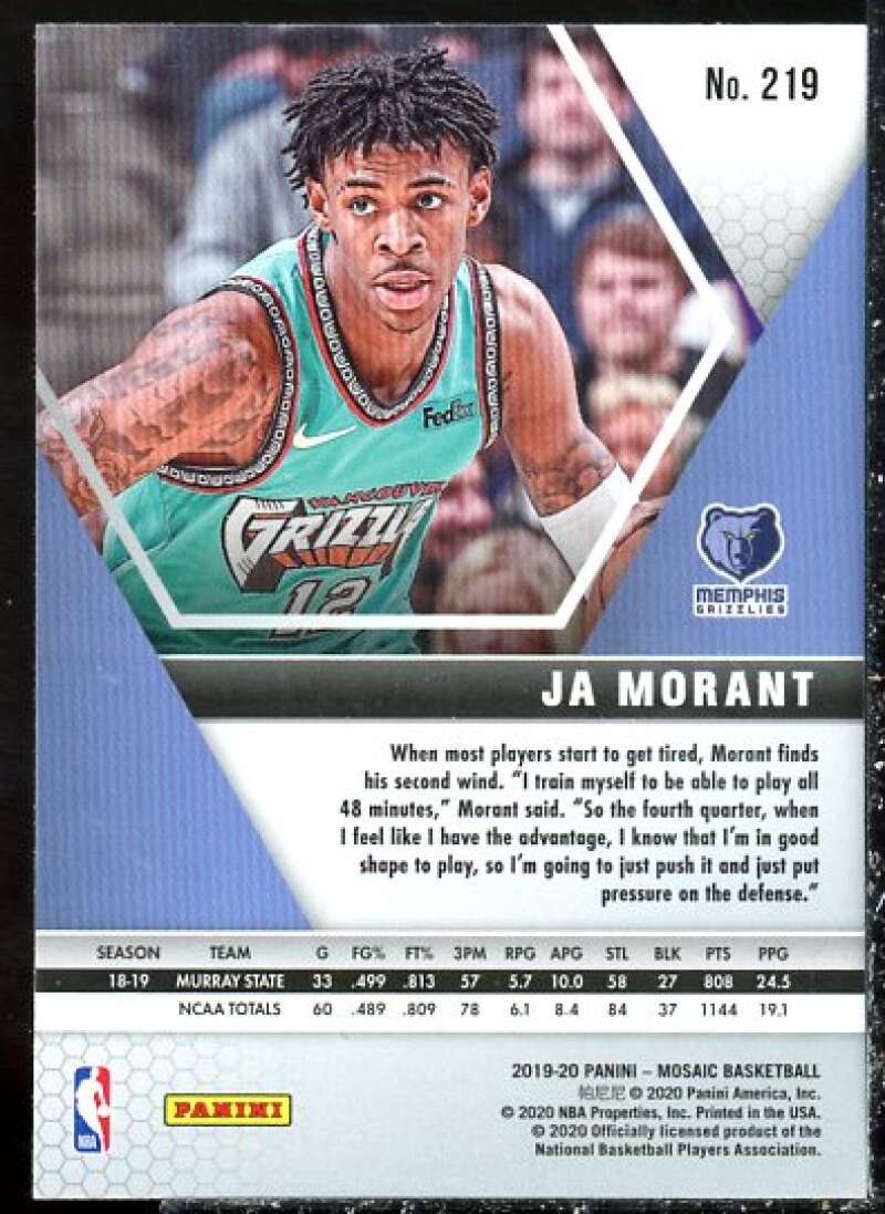 Ja Morant Rookie Card Card 2019-20 Panini Mosaic #219  Image 2