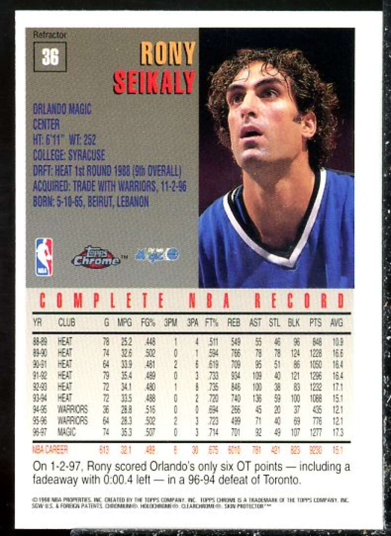 Rony Seikaly Card 1997-98 Topps Chrome Refractors #36  Image 2