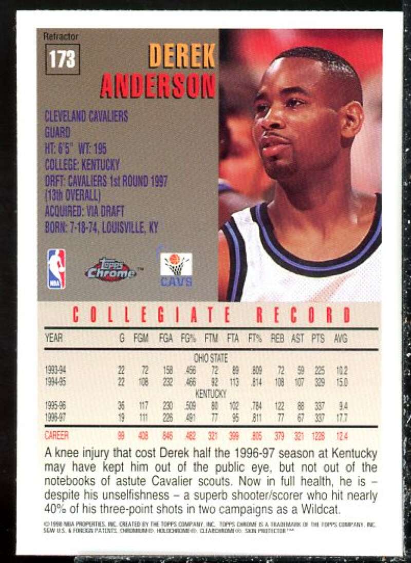 Derek Anderson Rookie Card Card 1997-98 Topps Chrome Refractors #173  Image 2