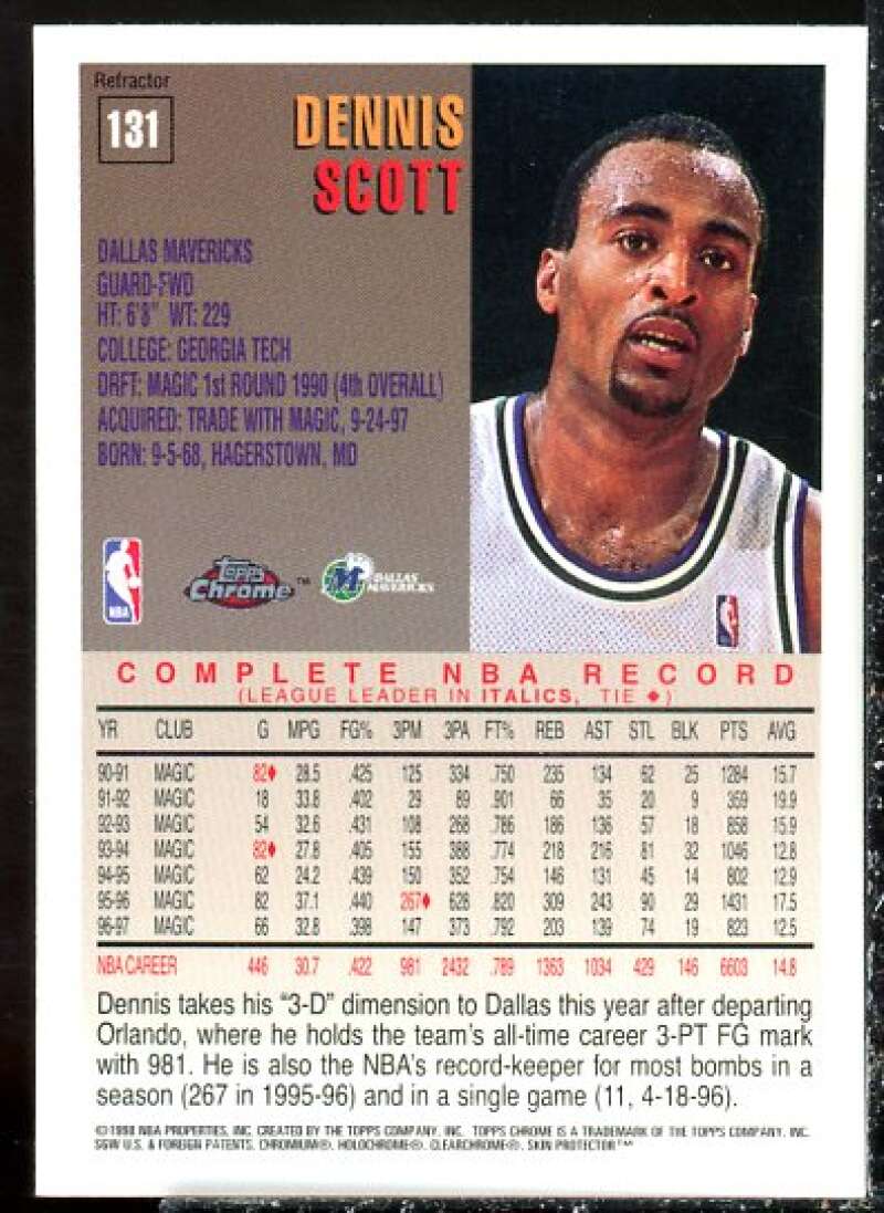 Dennis Scott Card 1997-98 Topps Chrome Refractors #131  Image 2