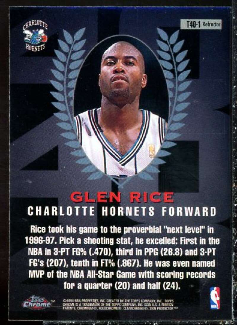 Glen Rice Card 1997-98 Topps Chrome Topps 40 Refractors #T1  Image 2