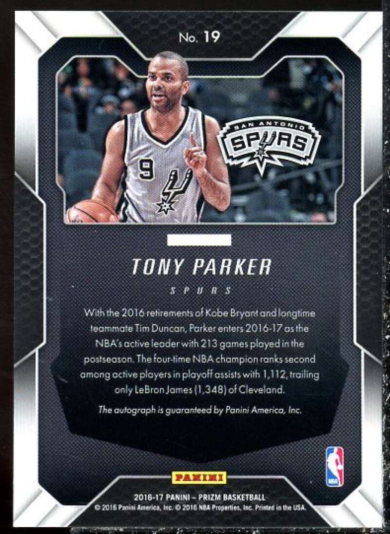 Tony Parker Card 2016-17 Panini Prizm Veteran Signatures #19  Image 2