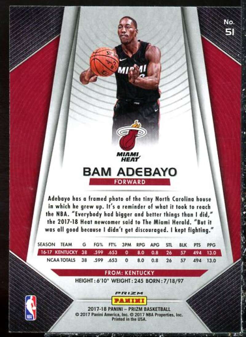 Bam Adebayo Rookie Card Card 2017-18 Panini Prizm Prizms Green #51  Image 2