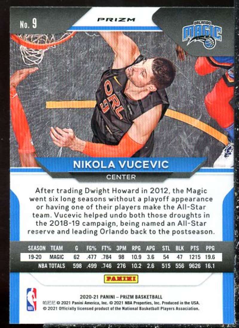 Nikola Vucevic Card 2020-21 Panini Prizm Prizms Choice Blue Yellow and Green #9  Image 2