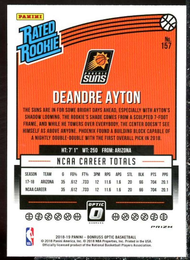 Deandre Ayton RR Card 2018-19 Donruss Optic Shock #157  Image 2