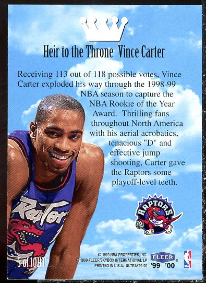 Vince Carter Card 1999-00 Ultra Heir to the Throne #5  Image 2