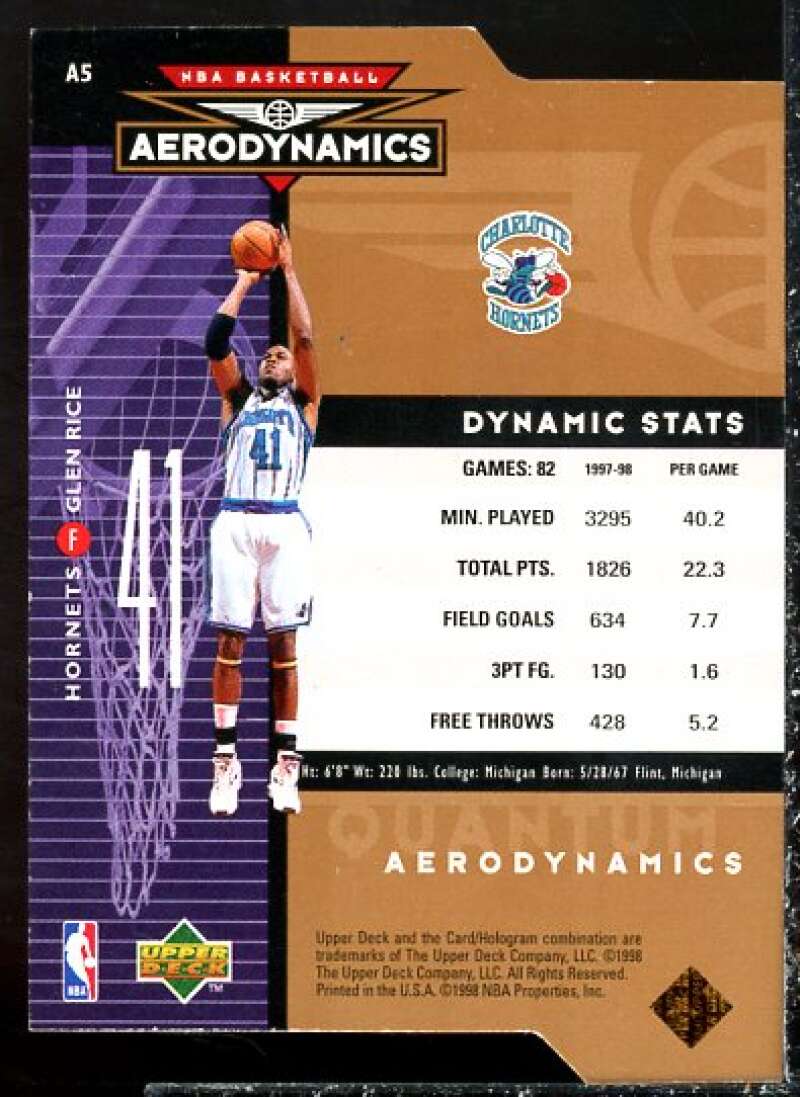 Glen Rice Card 1998-99 Upper Deck AeroDynamics Bronze #A5  Image 2