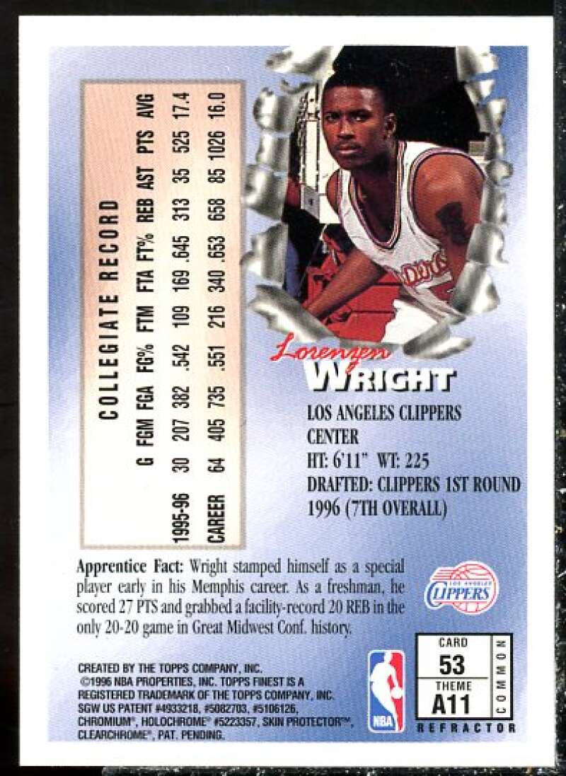 Lorenzen Wright Card 1996-97 Finest Refractors #53  Image 2