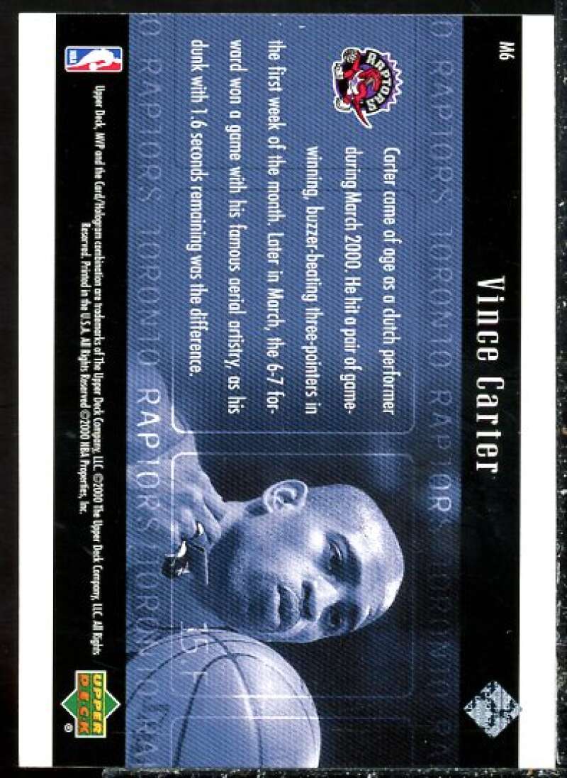 Vince Carter Card 2000-01 Upper Deck MVP Theatre #M6  Image 2