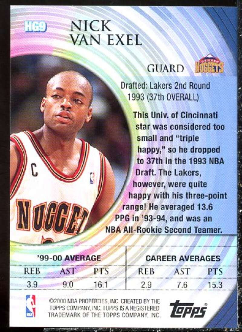 Nick Van Exel Card 2000-01 Topps Hidden Gems #HG9  Image 2