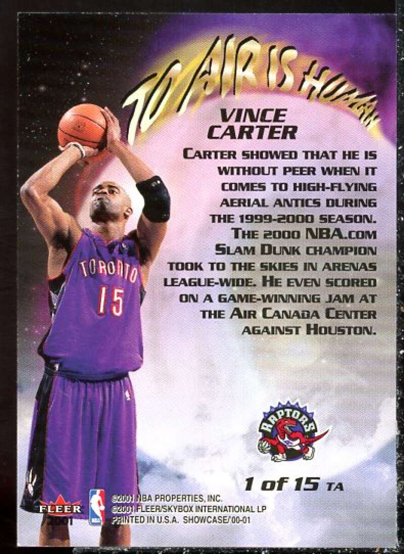 Vince Carter Card 2000-01 Fleer Showcase To Air is Human #1  Image 2