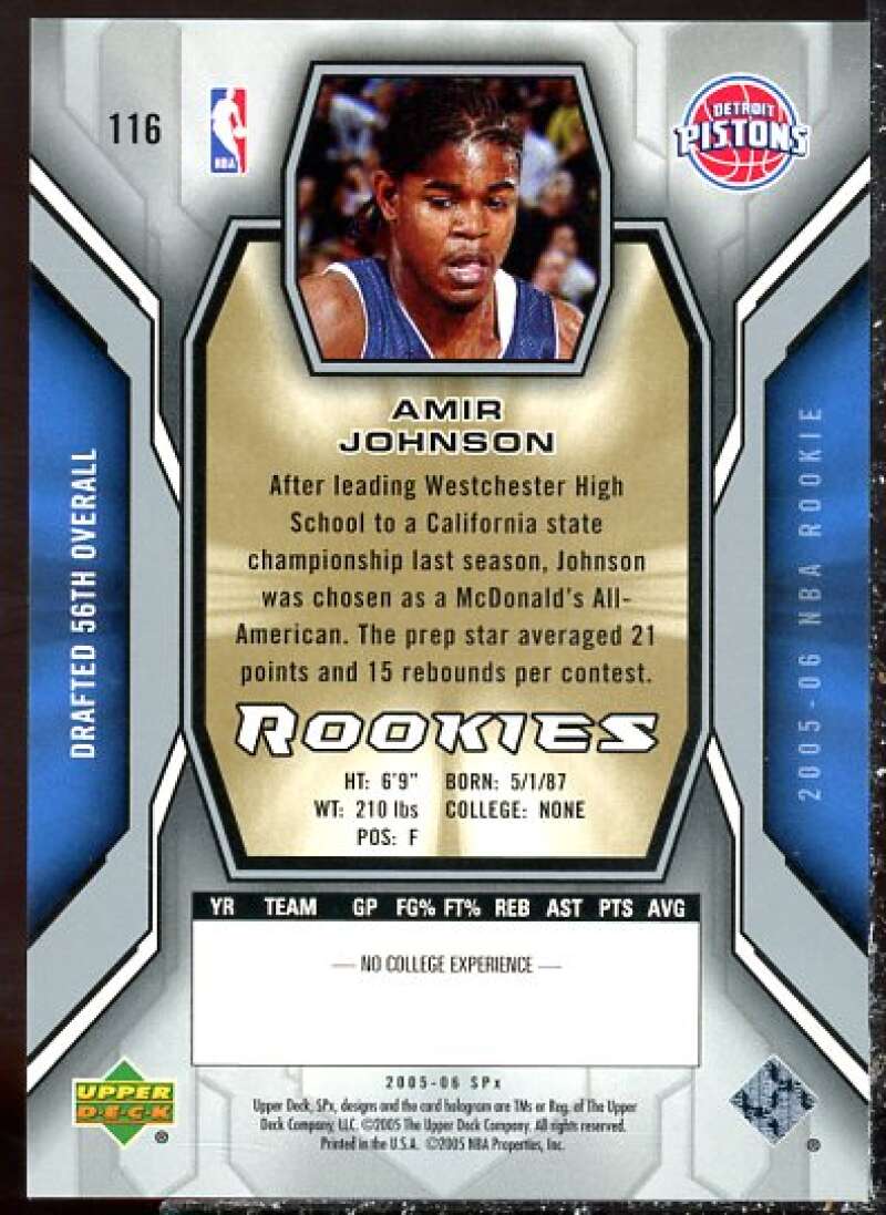 Amir Johnson Rookie Johnson Card 2005-06 SPx #116  Image 2