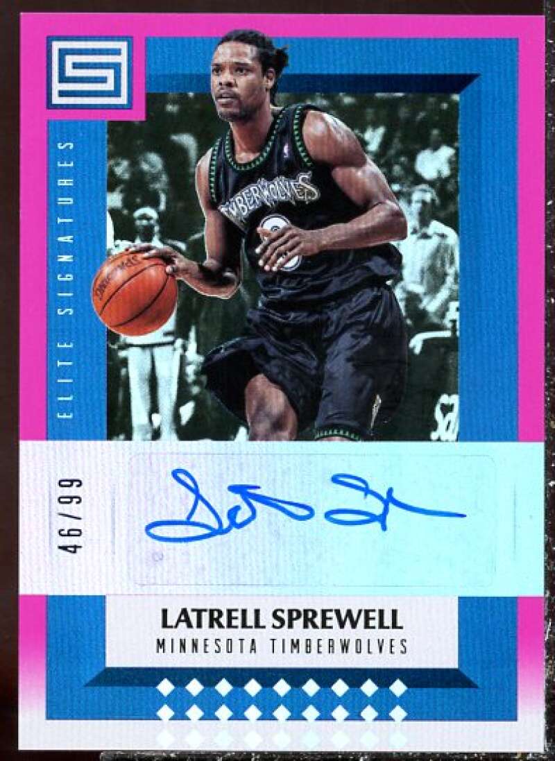 Latrell Sprewell Card 2017-18 Panini Status Elite Signatures Pink #28  Image 1