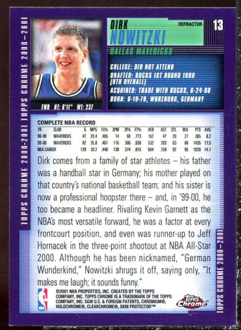 Dirk Nowitzki Card 2000-01 Topps Chrome Refractors #13  Image 2