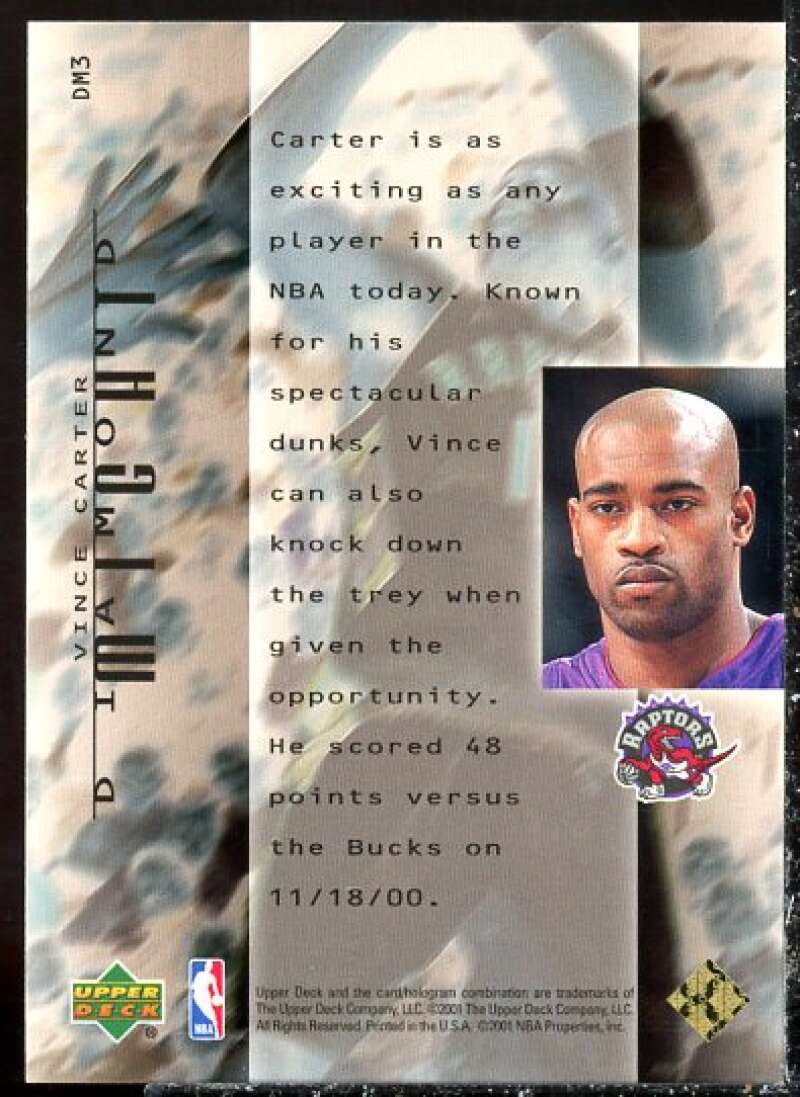 Vince Carter Card 2000-01 Black Diamond Might #DM3  Image 2