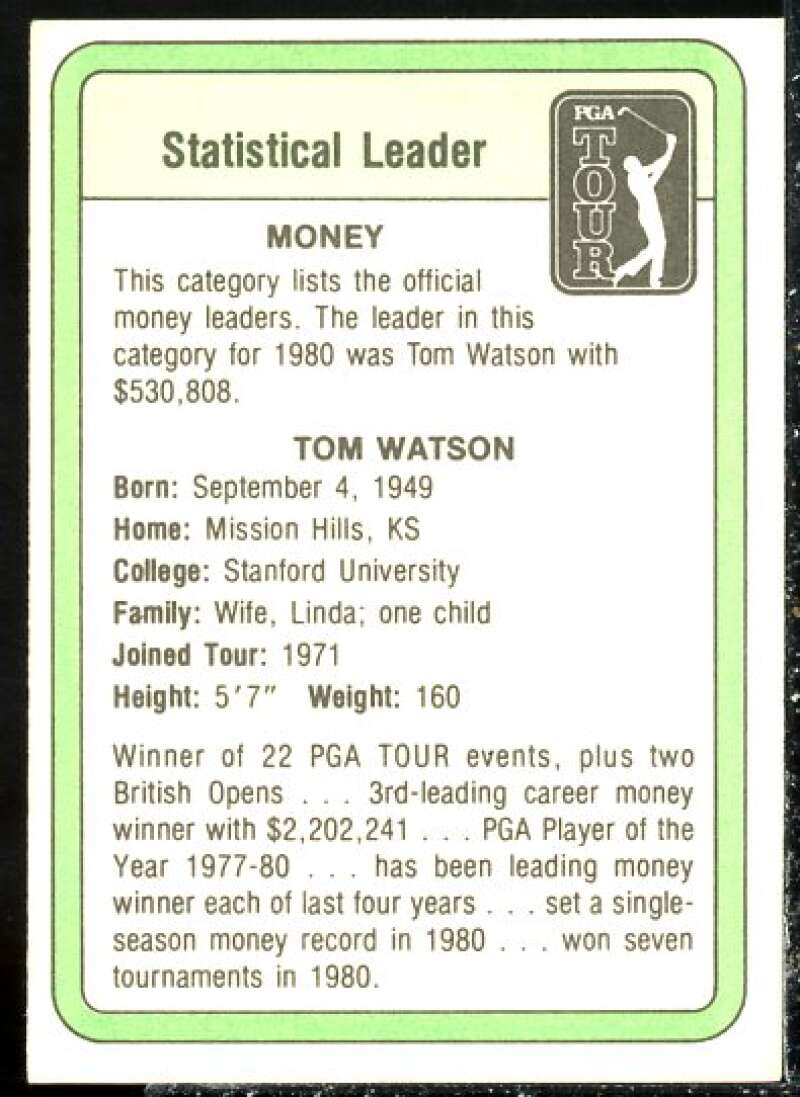 Tom Watson SL Rookie Card Card 1981 Donruss #NNO  Image 2