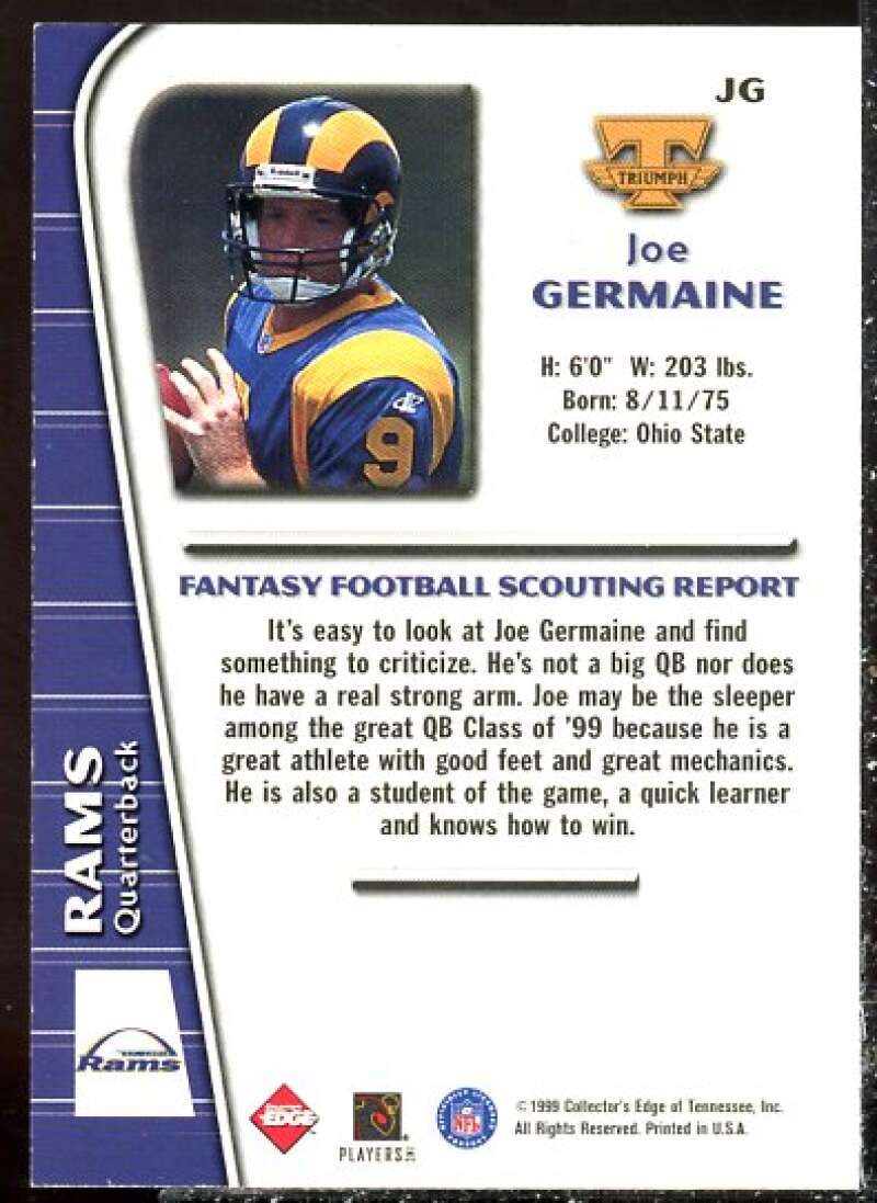 Joe Germaine Card 1999 Collector's Edge Triumph Signed, Sealed, Delivered #JG  Image 2