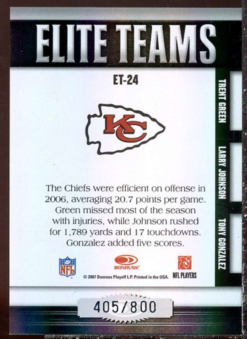 Trent Green/Larry Johnson/Tony Gonzalez Card 2007 Donruss Elite Teams Black #24  Image 2