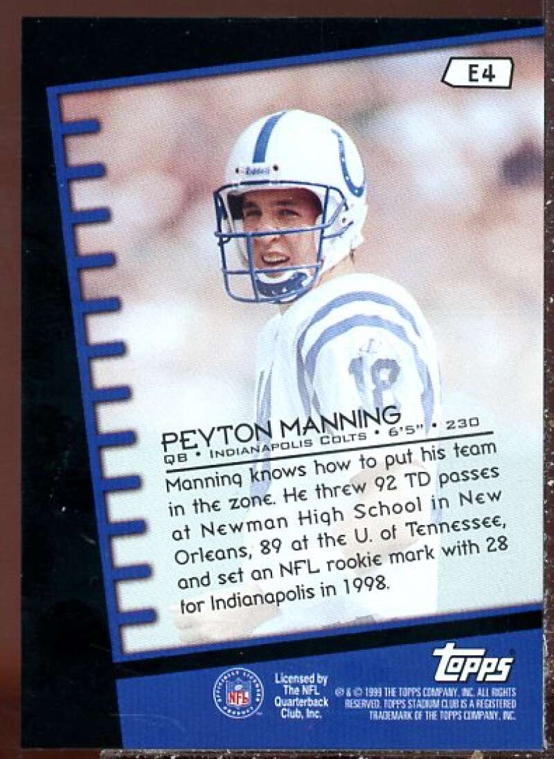 Peyton Manning Card 1999 Stadium Club Emperors of the Zone #E4  Image 2