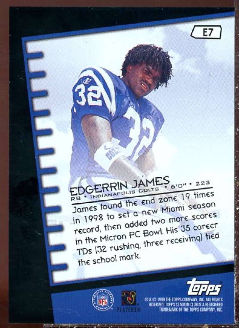 Edgerrin James Card 1999 Stadium Club Emperors of the Zone #E7  Image 2