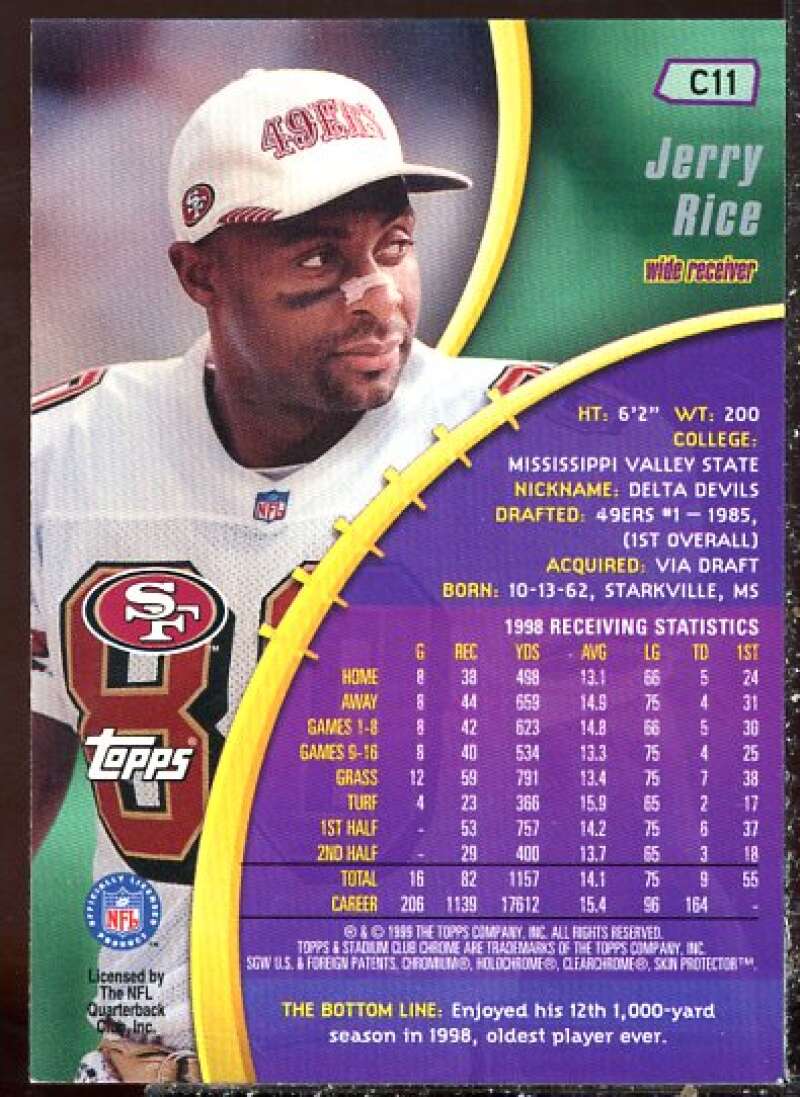 Jerry Rice Card 1999 Stadium Club Chrome Previews #C11  Image 2