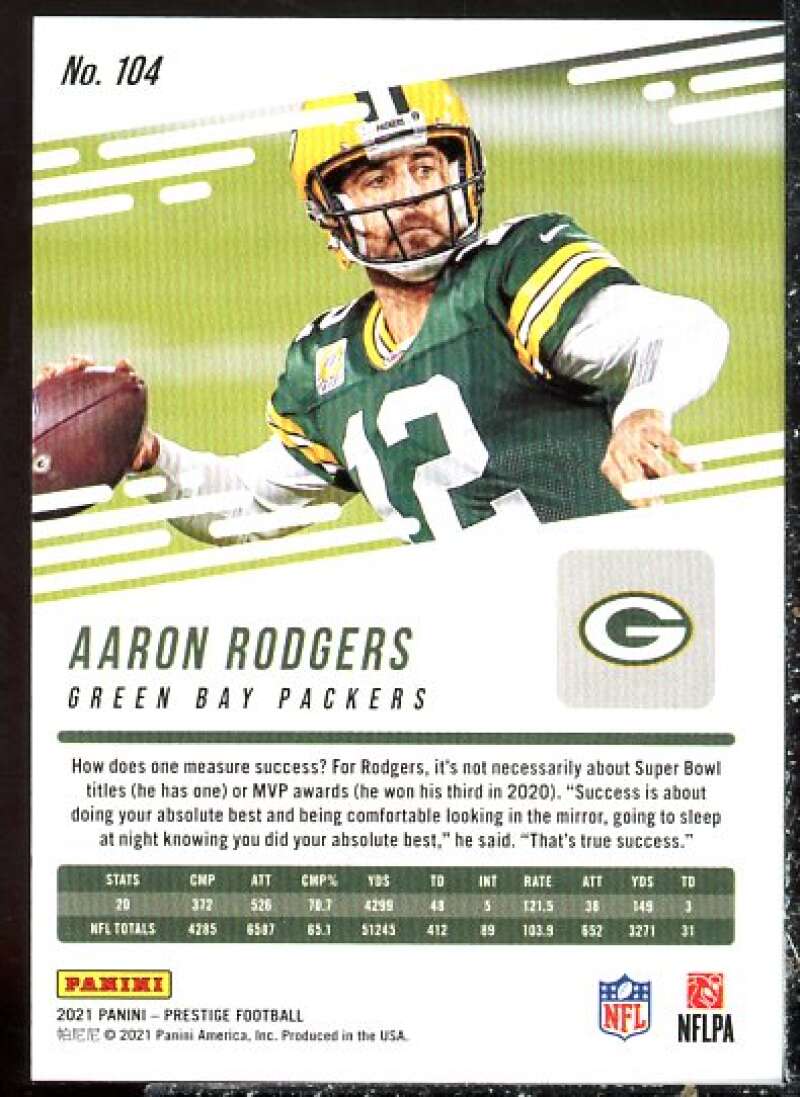 Aaron Rodgers Card 2021 Prestige Xtra Points Red #104  Image 2