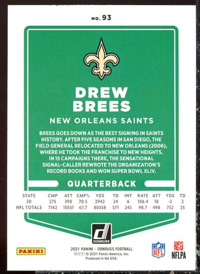 Drew Brees Card 2021 Donruss Press Proof Red #93A  Image 2