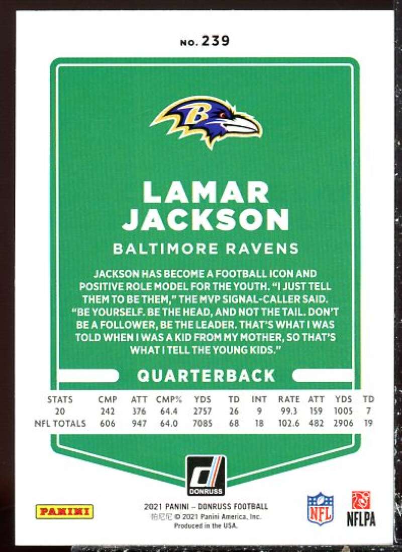 Lamar Jackson Card 2021 Donruss Press Proof Blue #239A  Image 2