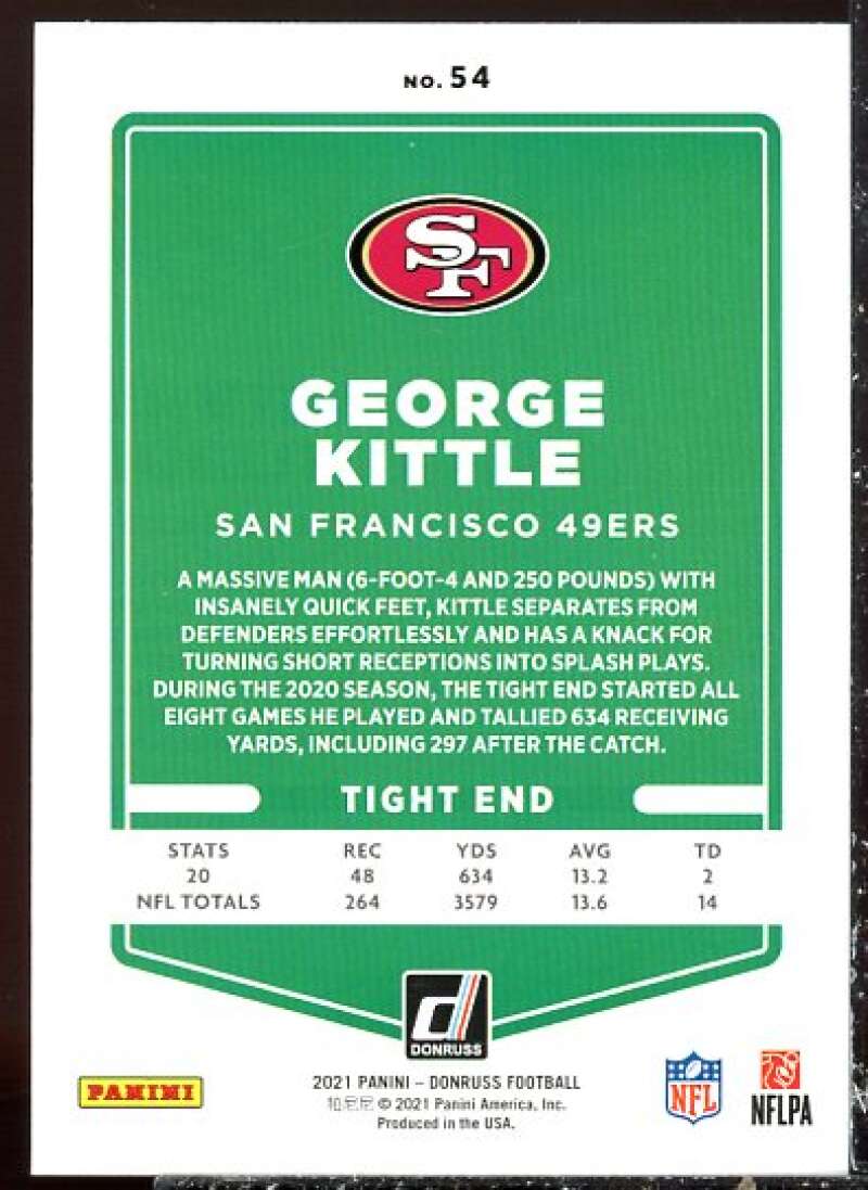 George Kittle Card 2021 Donruss Press Proof Red #54A  Image 2