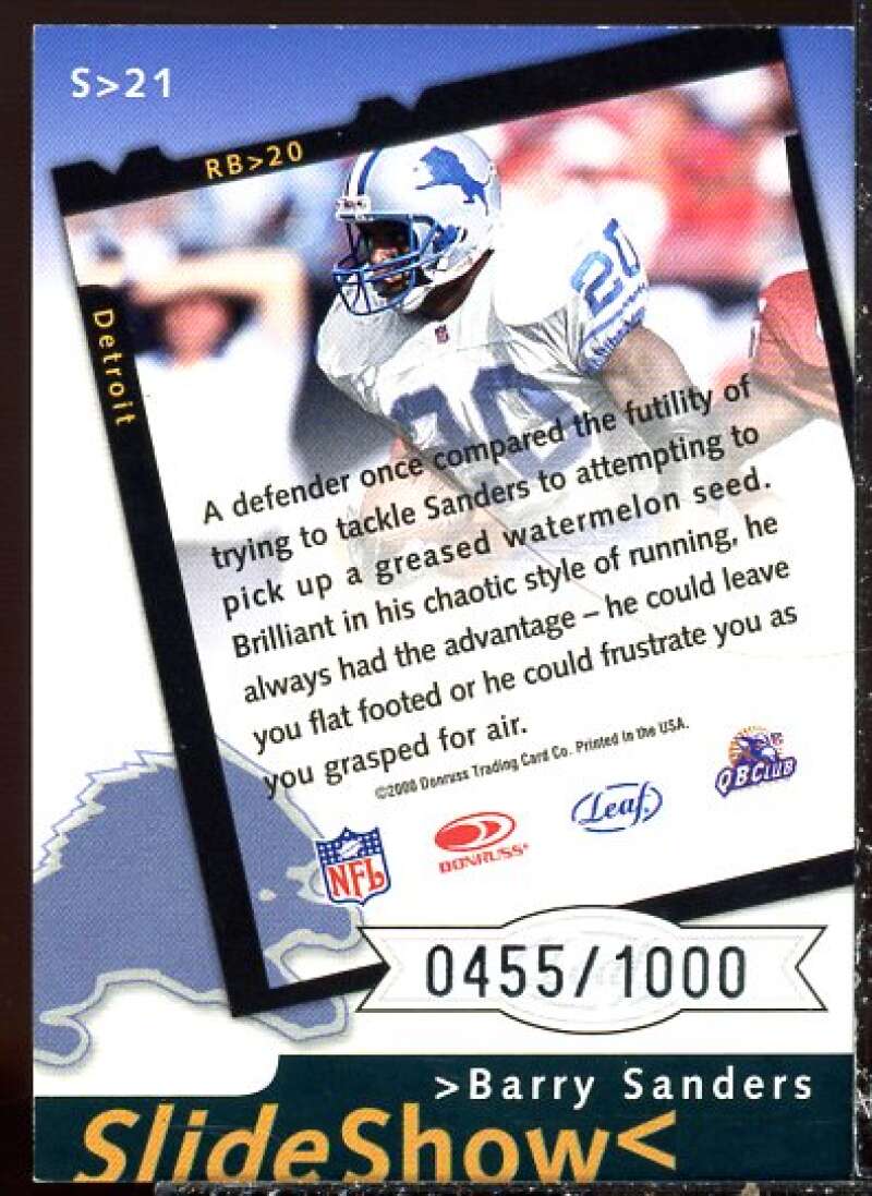 Barry Sanders Card 2000 Leaf Rookies and Stars SlideShow #S21  Image 2