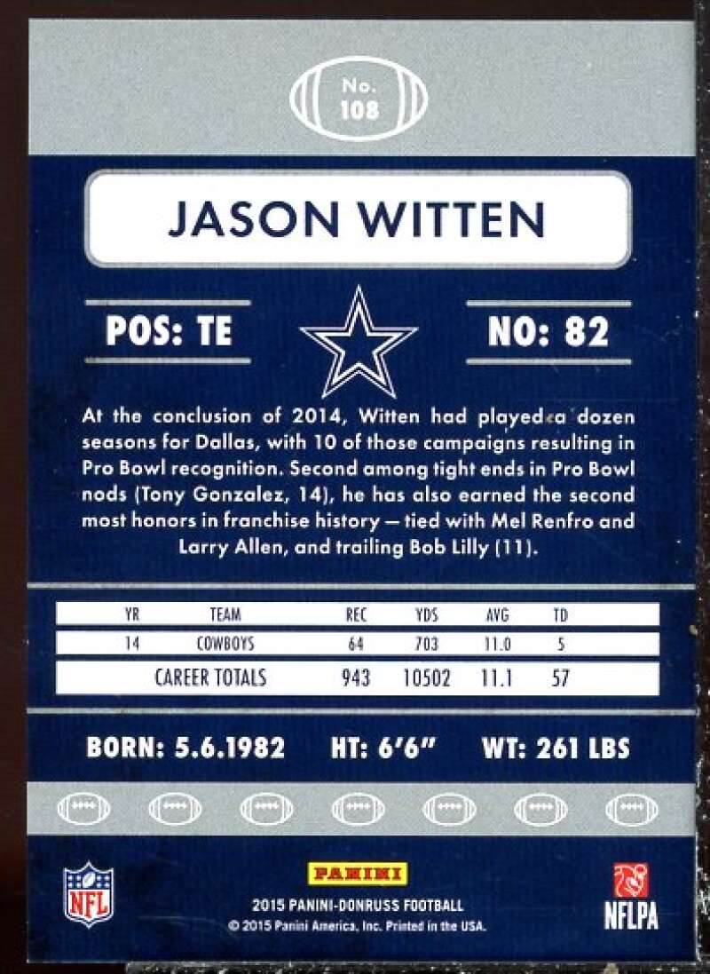 Jason Witten Card 2015 Donruss Press Proofs Purple #108  Image 2