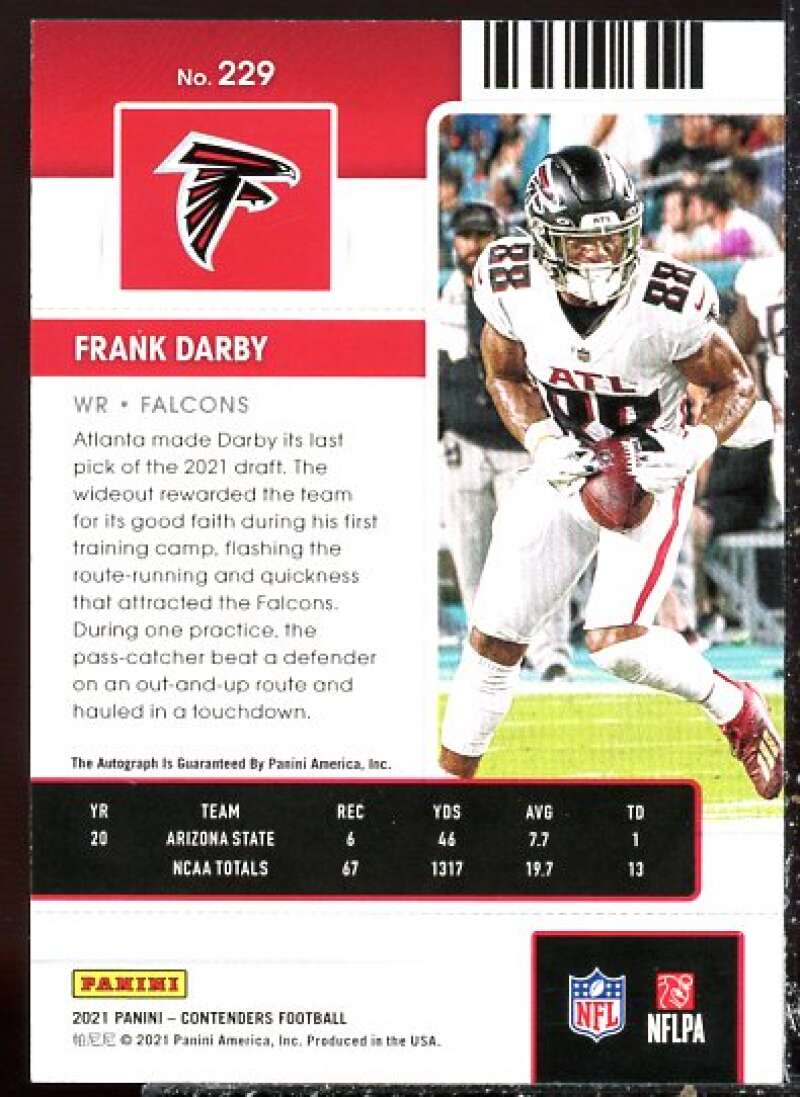 Frank Darby AU RC Card 2021 Panini Contenders #229A  Image 2