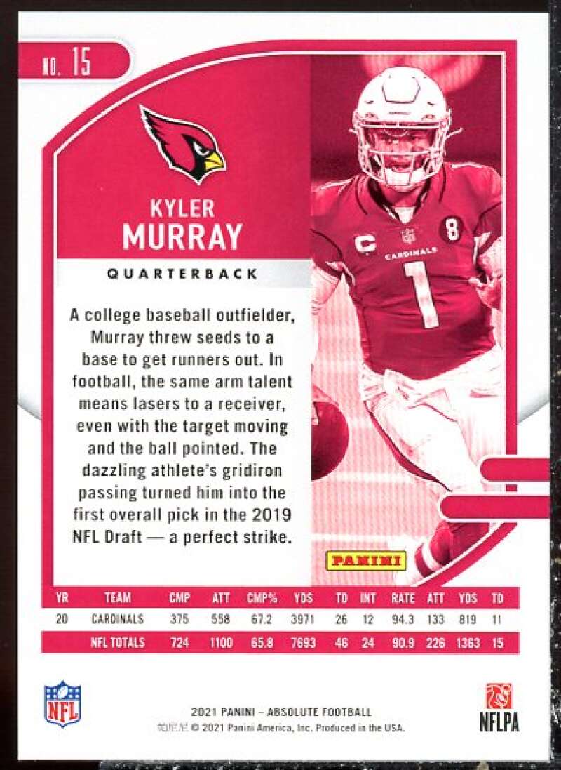 Kyler Murray Card 2021 Absolute Red Squares #15  Image 2