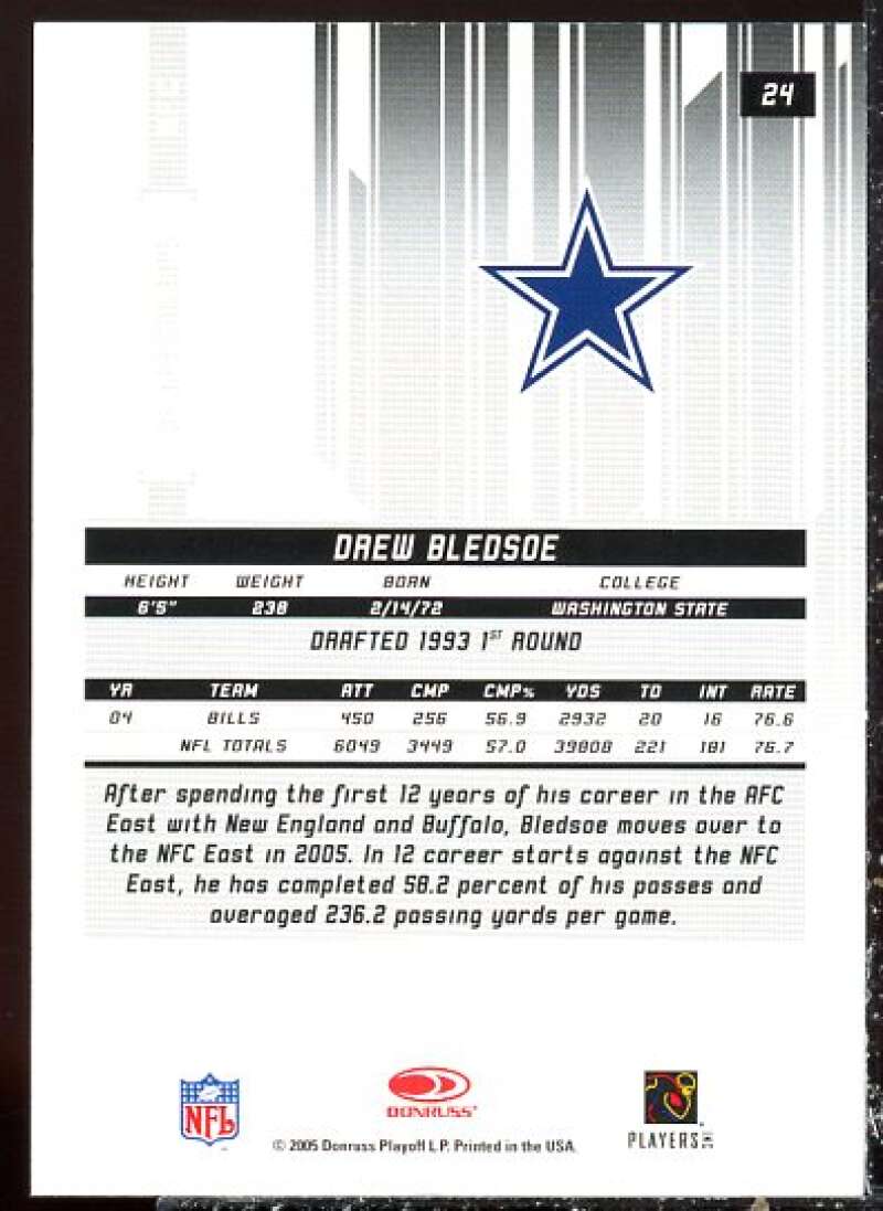 Drew Bledsoe Card 2005 Leaf Rookies and Stars Longevity Sapphire #24  Image 2