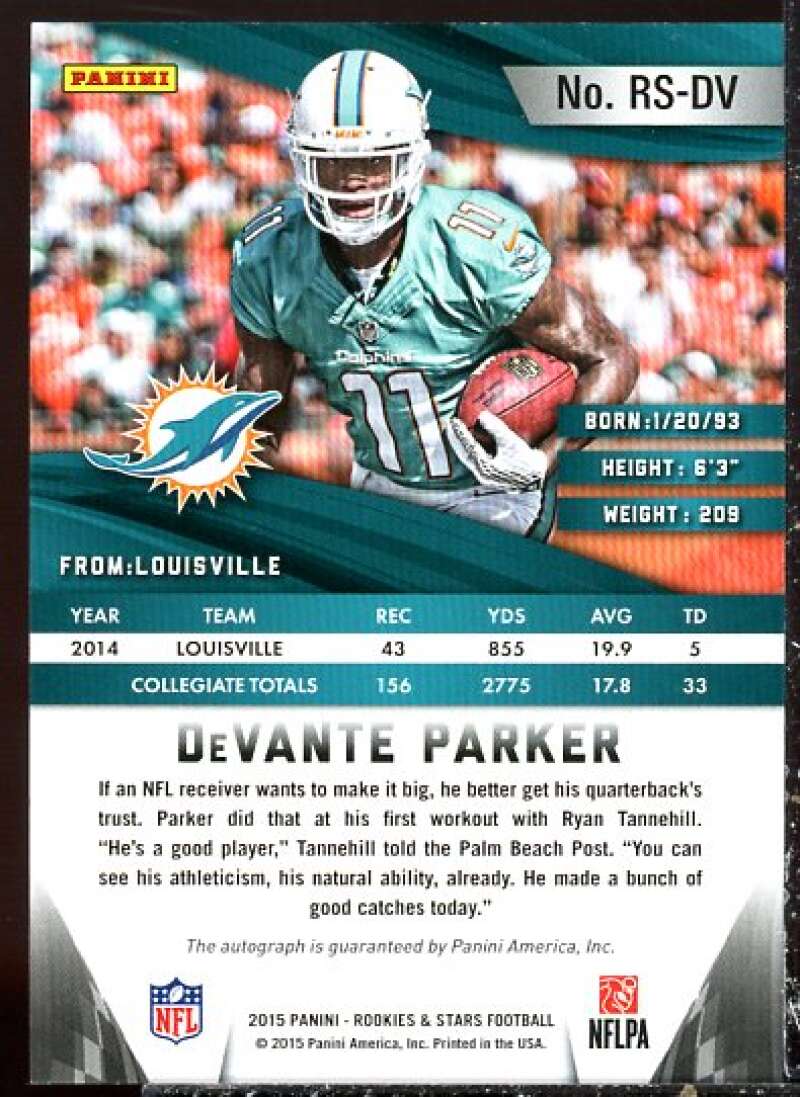 DeVante Parker Card 2015 Rookies and Stars Rookie Signatures #29  Image 2