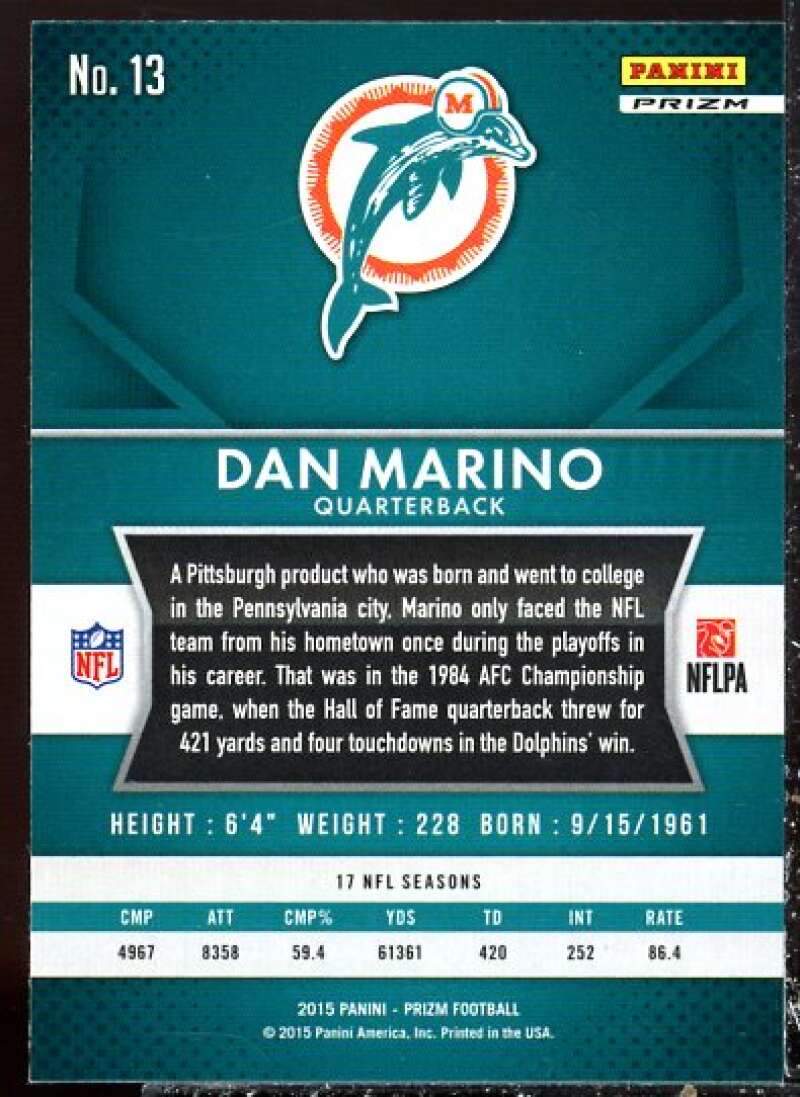 Dan Marino Card 2015 Panini Prizm Prizms Red White And Blue #13  Image 2