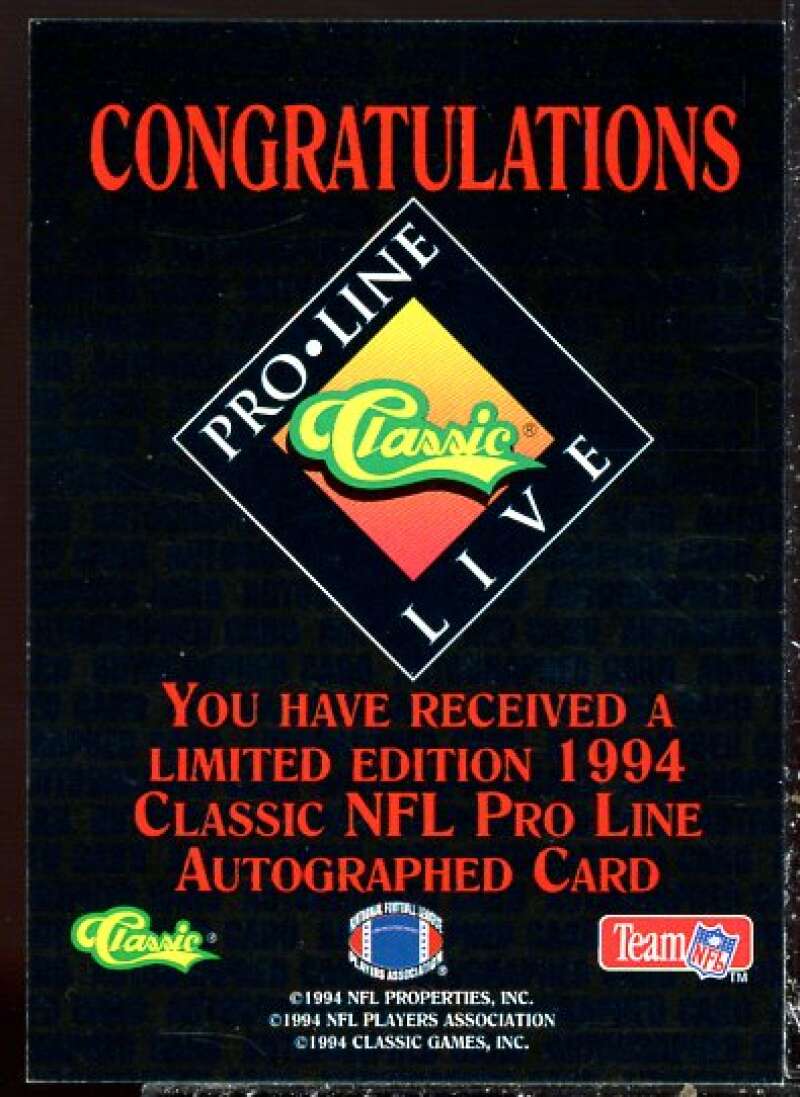 John Elliott Card 1994 Pro Line Live Autographs #39  Image 2