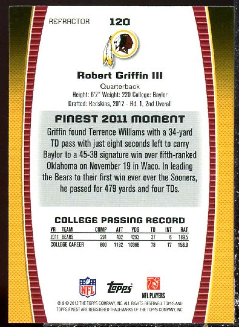 Robert Griffin III Card 2012 Finest Refractors #120  Image 2