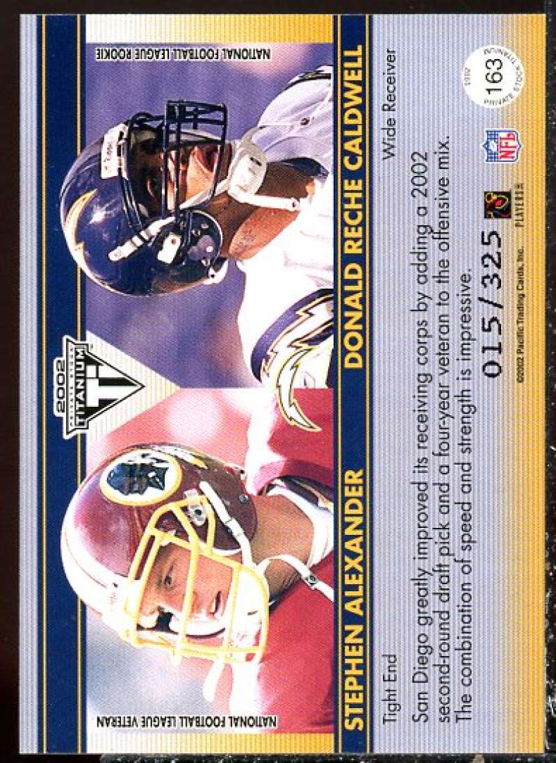 Stephen Alexander/Reche Caldwell Card 2002 Titanium Blue #163  Image 2