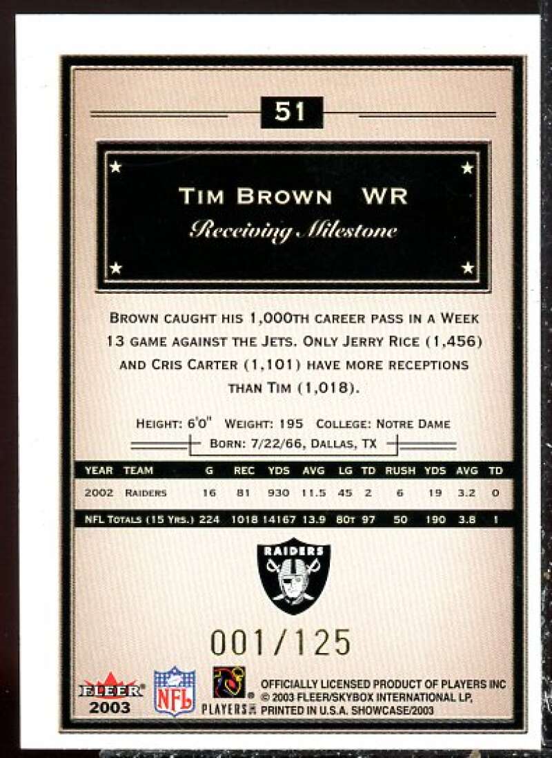 Tim Brown Card 2003 Fleer Showcase Legacy #51  Image 2