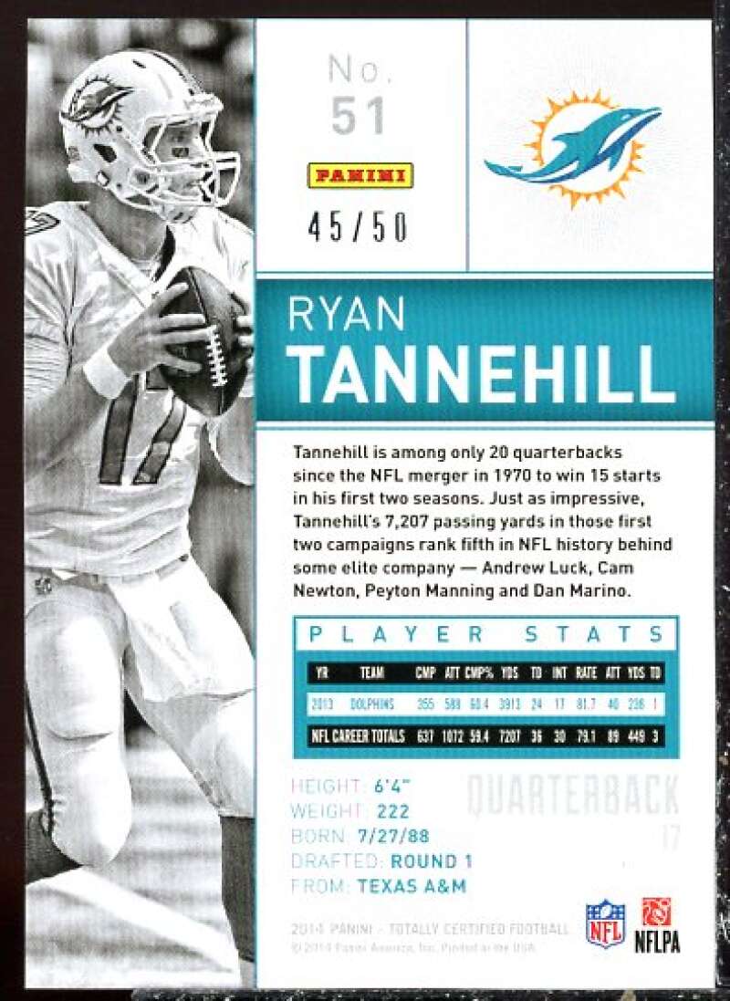 Ryan Tannehill Card 2014 Totally Certified Platinum Blue #51  Image 2