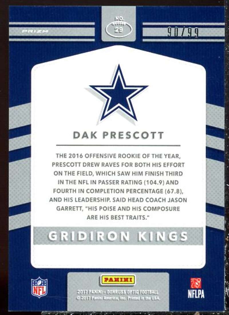 Dak Prescott Card 2017 Donruss Optic Gridiron Kings Red #29  Image 2