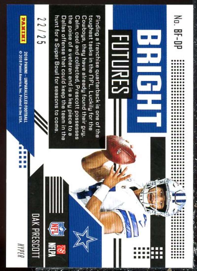 Dak Prescott Card 2018 Panini Unparalleled Bright Futures Hyper #1  Image 2