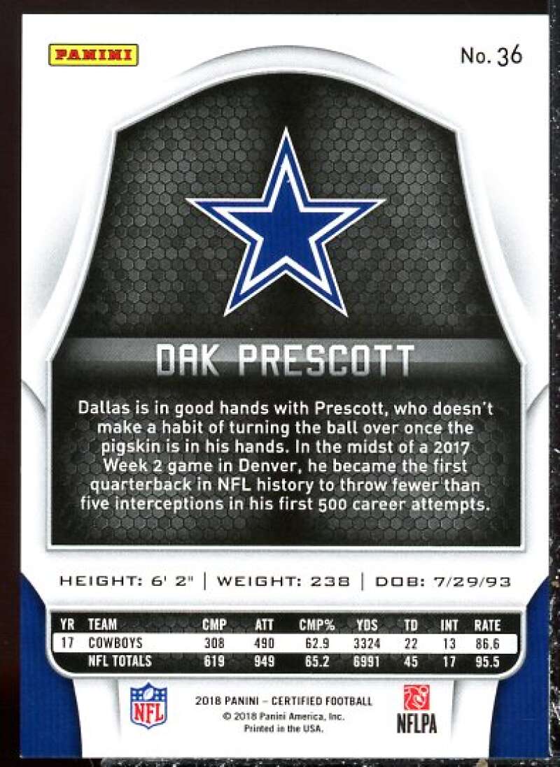 Dak Prescott Card 2018 Certified Mirror Orange #36  Image 2