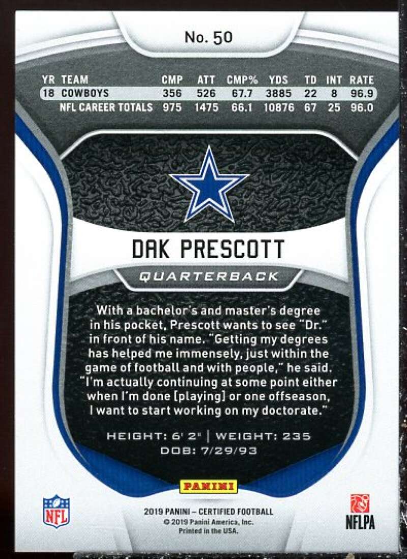 Dak Prescott Card 2019 Certified Mirror Orange #50  Image 2