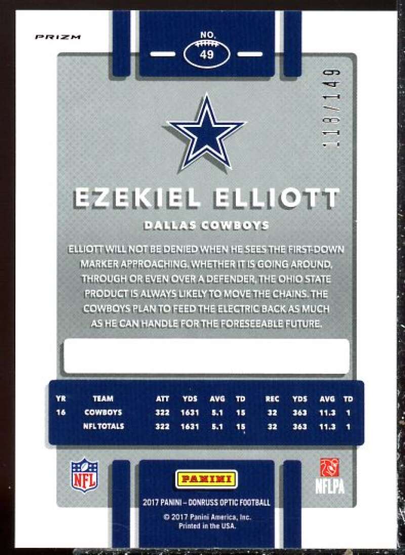 Ezekiel Elliott Card 2017 Donruss Optic Blue #49  Image 2