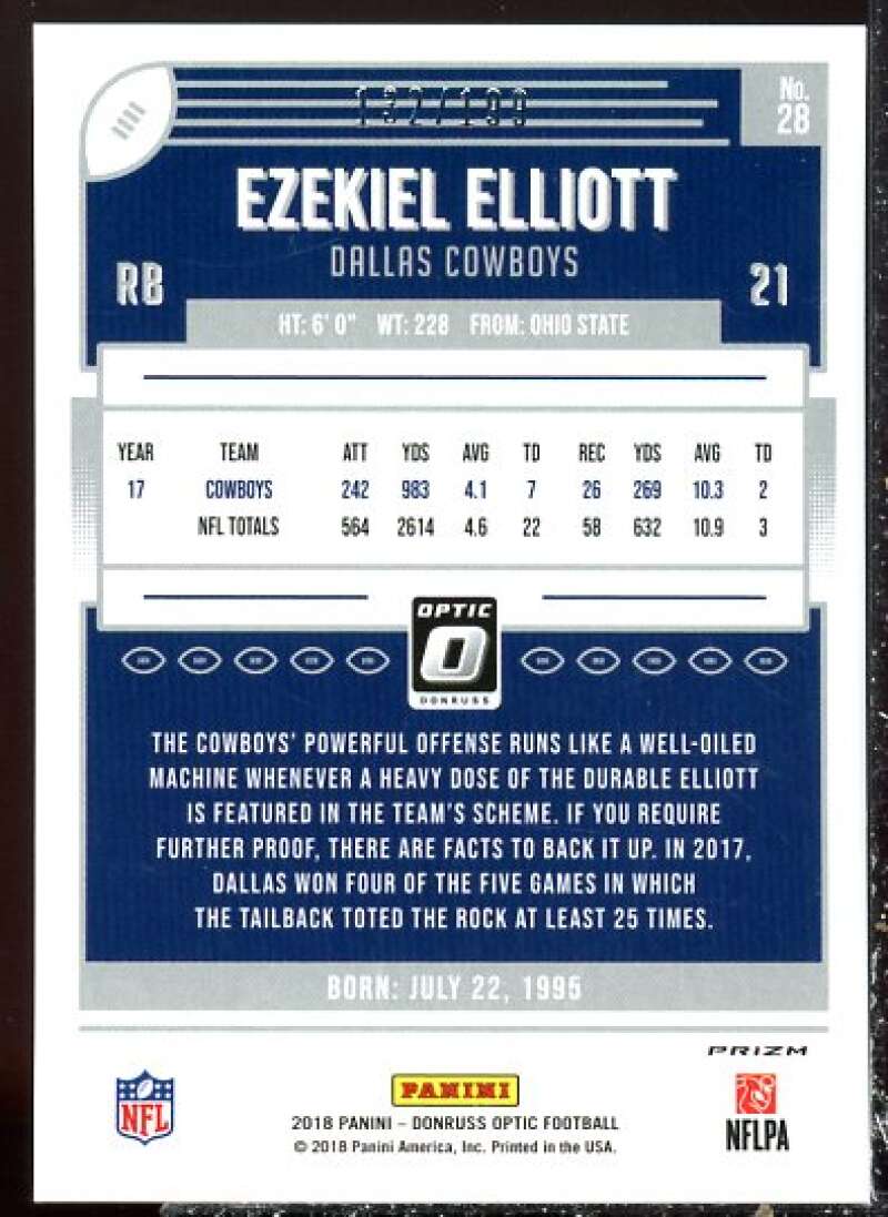 Ezekiel Elliott Card 2018 Donruss Optic Orange #28  Image 2